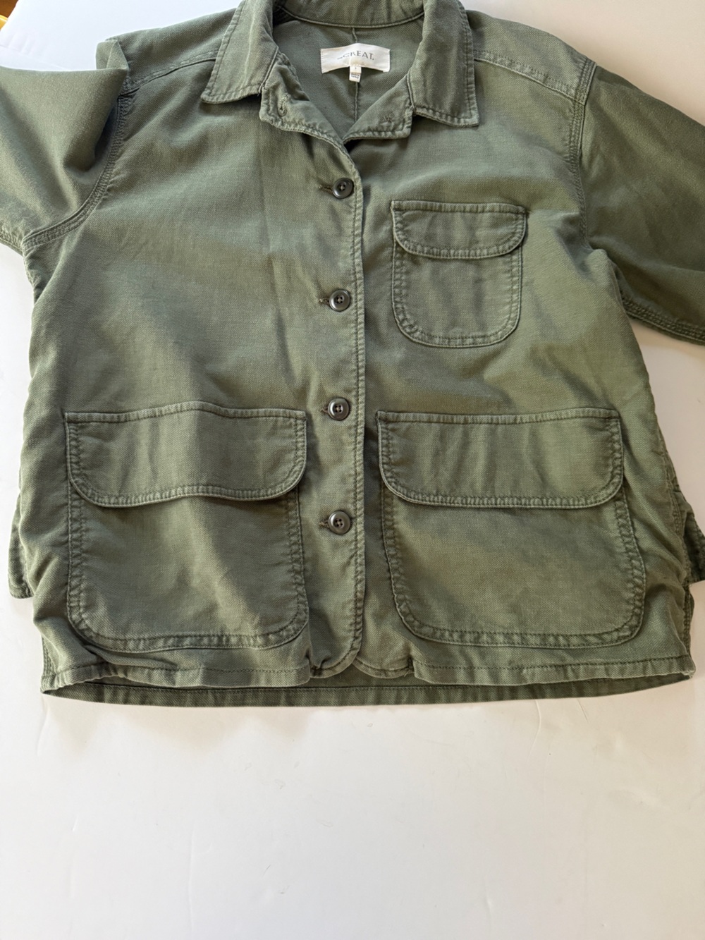 THE GREAT army green jacket utility chore coat style lightweight size 1 small - Picture 9 of 15